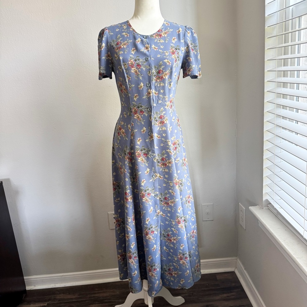 Laura Ashley Vtg Floral Blue Dress